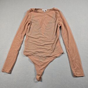 NWOT Iris Women's Basic Bodysuit with Rhinestones appliqué Tan Color
